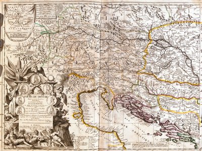 Mapa del curso del río Danubio en Alemania de Jean Baptiste Nolin