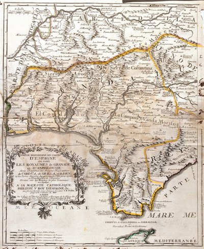 Mapa de los reinos de Granada y Andalucía (España) de Jean Baptiste Nolin