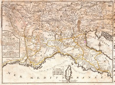Mapa de las carreteras que conducen a las principales ciudades italianas desde toda Europa de Jean Baptiste Nolin