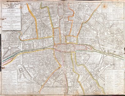 Mapa de rutas de París y sus suburbios de Jean Baptiste Nolin