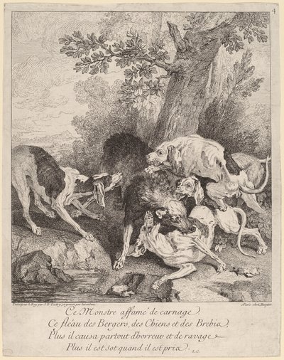 Un lobo atacado por perros de Jean Baptiste Oudry