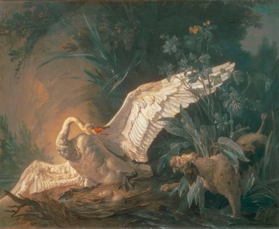 Perro barbet atacando a un cisne en su nido de Jean Baptiste Oudry