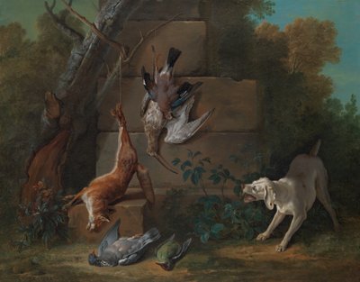 Perro cuidando caza muerta de Jean Baptiste Oudry