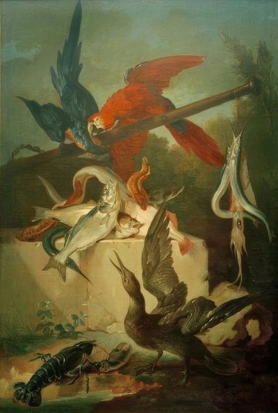Peces, aves marinas y loros de Jean Baptiste Oudry