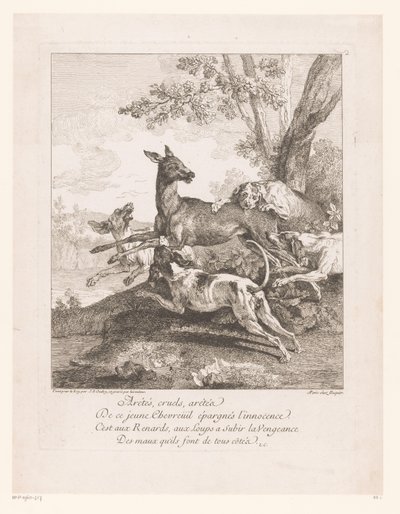 Ciervo emboscado por los sabuesos
Arétés, cruels, arétéz (...) (título en el objeto)
Escenas de caza (título de la serie) de Jean Baptiste Oudry