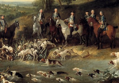El rey Luis XV cazando ciervos en el bosque de Saint Germain en 1730 (detalle) de Jean Baptiste Oudry