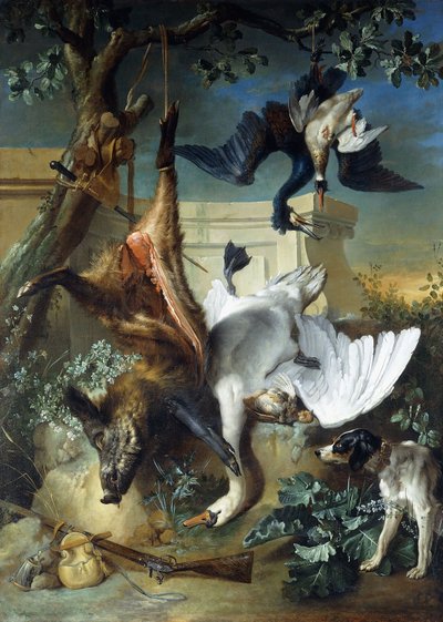 La Retour de Chasse: Un Perro de Caza Guardando Caza Muerta de Jean Baptiste Oudry