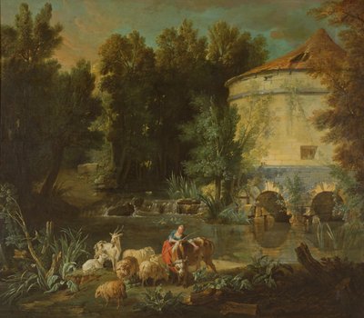 Paisaje con una torre redonda, 1737 de Jean Baptiste Oudry