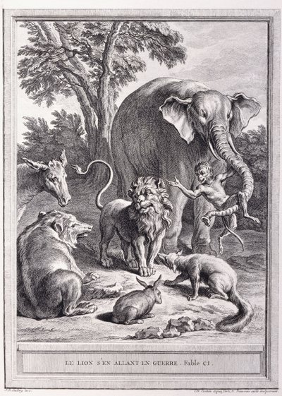 El león yendo a la guerra de Jean Baptiste Oudry