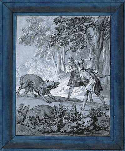 Hombres que atacan lobos ("Rien de Trop III") de Jean Baptiste Oudry