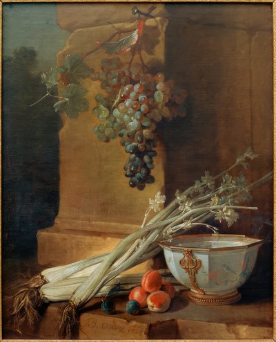 Naturaleza muerta con frutas, apio y una copa de porcelana de Jean Baptiste Oudry