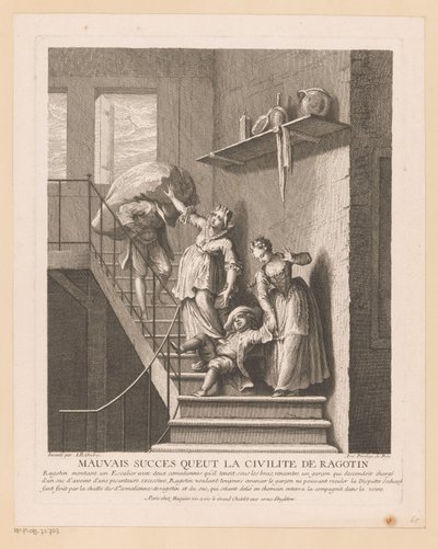 Ragotin conoció a dos damas en una trampa Mal éxito que tuvo el civismo de Ragotin (título sobre objeto) Escenas de Roman Comique van Scarron (título de la serie) de Jean Baptiste Oudry