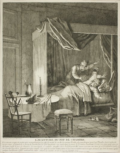 La aventura del orinal, lámina cuatro de Scènes du Roman Comique de Jean Baptiste Oudry