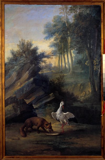 El zorro y la cigüeña. Ilustración de una fábula de Jean de La Fontaine (1621-1695). Pintura de Jean Baptiste Oudry (1686-1755) de Jean Baptiste Oudry