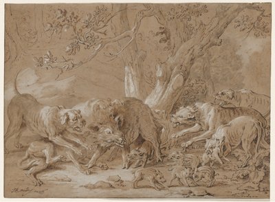 Wild Sow and Her Young Attacked by Dogs de Jean Baptiste Oudry