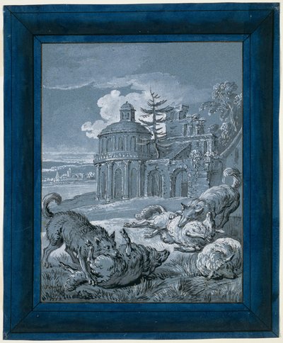 Lobos atacando ovejas ("Rein de Trop II") de Jean Baptiste Oudry