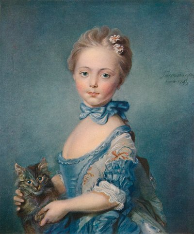 Una niña con un gatito, 1743 de Jean Baptiste Perronneau