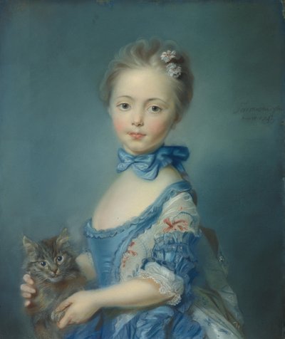 Una niña con un gatito, 1745 de Jean Baptiste Perronneau