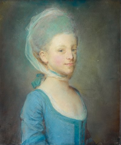 Retrato de una joven con un pañuelo de gasa a rayas de Jean Baptiste Perronneau