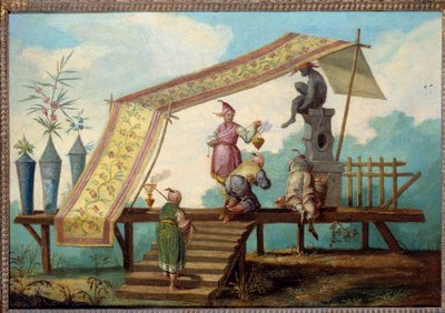 Chinoiserie: Panel decorativo que representa una ofrenda china. Parte superior de la puerta pintada por Jean Pillement (1728-1808) de Jean Baptiste Pillement