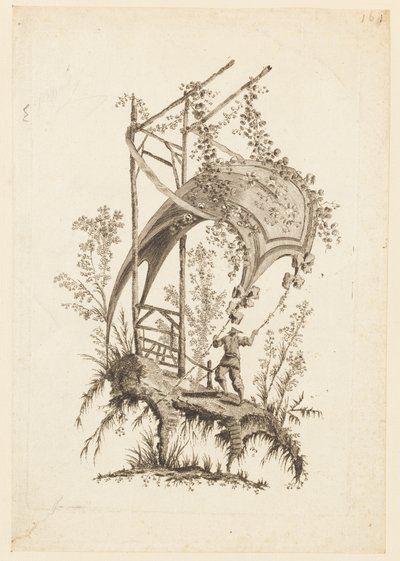 Figura Sosteniendo Dos Esquinas de la Tienda, de "Recueil des Tentes Chinoises" de Jean Baptiste Pillement