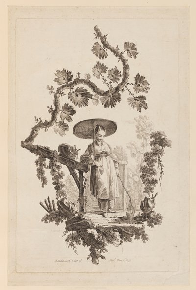 Figura con paraguas bajo rama de Jean Baptiste Pillement