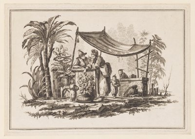 Figuras con un jarrón de flores, de "Nouveau Cahier de Six Feuilles De Différents Sujets Chinois Historiés" de Jean Baptiste Pillement