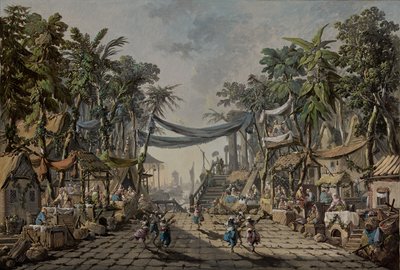 Escena de mercado en un puerto oriental imaginario de Jean Baptiste Pillement