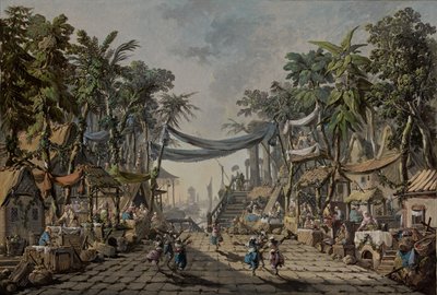 Escena de mercado en un puerto oriental imaginario, c. 1764 (óleo sobre lienzo) de Jean Baptiste Pillement