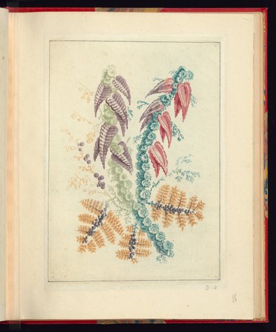 Diseño Ornamental con Hojas Triangulares Púrpuras y Rojas, de Nouvelle suite de cahiers de flerurs naturelle a l