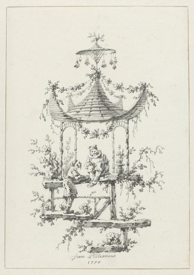 Composición ornamental en estilo chinoiserie. Diseños ornamentales en estilo chinoiserie para Deuxième Cahier de six Baraques Chinoises (título de la serie) de Jean Baptiste Pillement