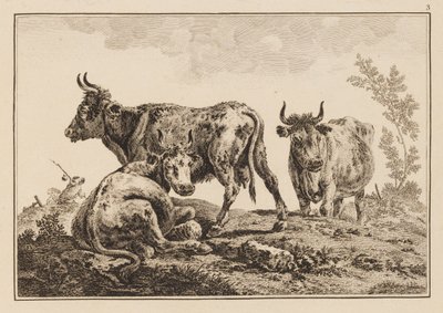 Lámina 3, de "Cahier de Six Feuilles de Boeufs et Vaches" de Jean Baptiste Pillement