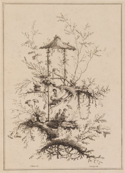 Placa de un conjunto de representaciones de Chinoiserie de Jean Baptiste Pillement