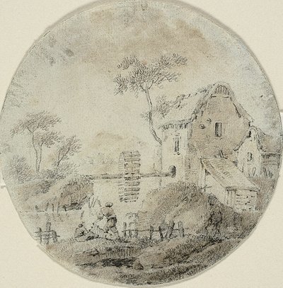Molino de agua con figuras junto al río de Jean Baptiste Pillement