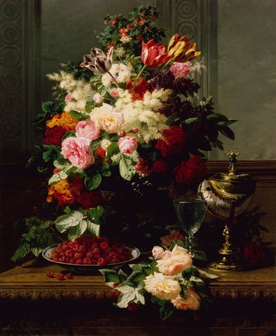 Naturaleza muerta de rosas, tulipanes y otras flores en una compota alemana de Jean Baptiste Robie