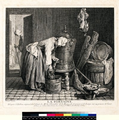 La Fontaine, grabado por Charles Nicolas Cochin I (1688-1754) 1739 de Jean Baptiste Simeon (after) Chardin