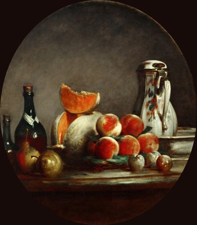 Melones, peras, melocotones y ciruelas, o El melón cortado, 1760 de Jean Baptiste Simeon Chardin