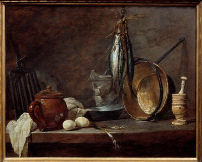 Menú de cuaresma y utensilios de cocina. Naturaleza muerta de Jean Baptiste Simeon Chardin