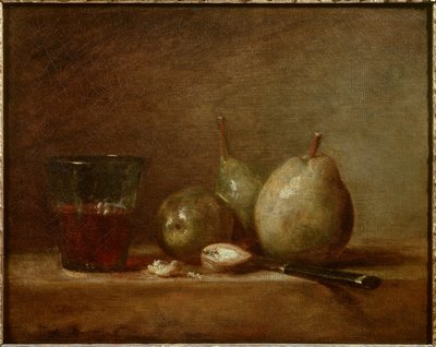 Peras, nueces y copa de vino. Naturaleza muerta de Jean Baptiste Simeon Chardin