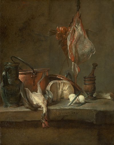 Naturaleza muerta con raya y cesta de cebollas de Jean Baptiste Simeon Chardin