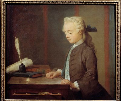 El niño Toton. Un niño jugando al toton, un tipo de juguete con cuatro caras que se gira como una peonza de Jean Baptiste Simeon Chardin