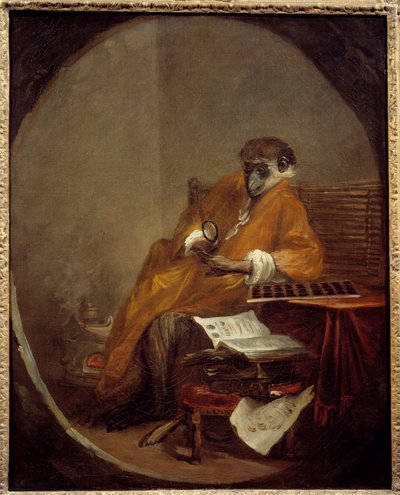 El mono antiguo. Representación de un mono en postura humana. Pintura de Jean Baptiste Simeon Chardin (1699-1779) de Jean Baptiste Simeon Chardin