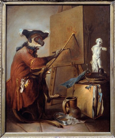El mono pintor. Representación de un mono en postura humana de Jean Baptiste Simeon Chardin