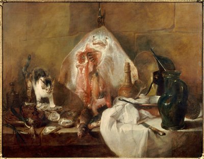 La raya de bodegón de pescado, ostras, jarra de Jean Baptiste Simeon Chardin