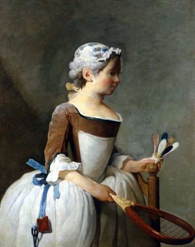 Joven con raqueta de nieve y volante, Jean Baptiste Siméon Chardin (1699 - 1779), Museo de los Uffizi, Florencia. de Jean Baptiste Simeon Chardin