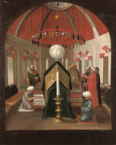 Un mausoleo turco con figuras en la tumba de un sultán de Jean Baptiste Vanmour