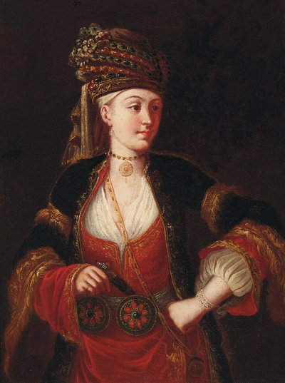 Una dama, tres cuartos de longitud, en traje oriental de Jean Baptiste Vanmour