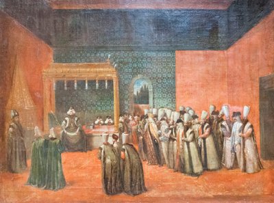 El sultán Ahmed III recibe a un embajador europeo, hacia 1725 (óleo sobre lienzo) de Jean Baptiste Vanmour