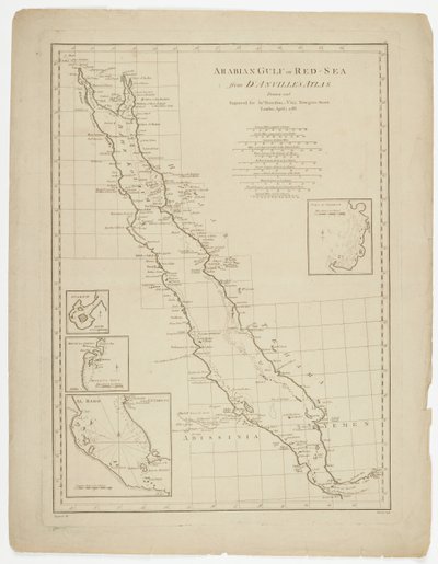 Golfo Arábigo o Mar Rojo, grabado por Thomas Bowen, 1788 de Jean Baptiste after dAnville