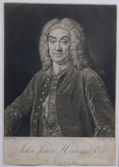 Retrato de John James Heidegger (1666-1749), empresario suizo en Londres, grabado por John Faber (1684-1756), 1749 de Jean Baptiste van Loo